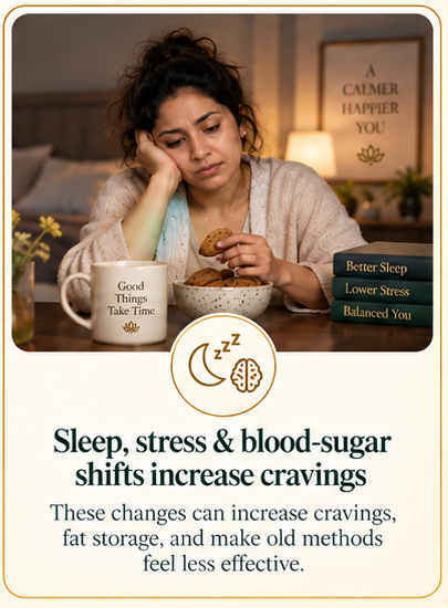 Woman experiencing sleep, stress and craving changes